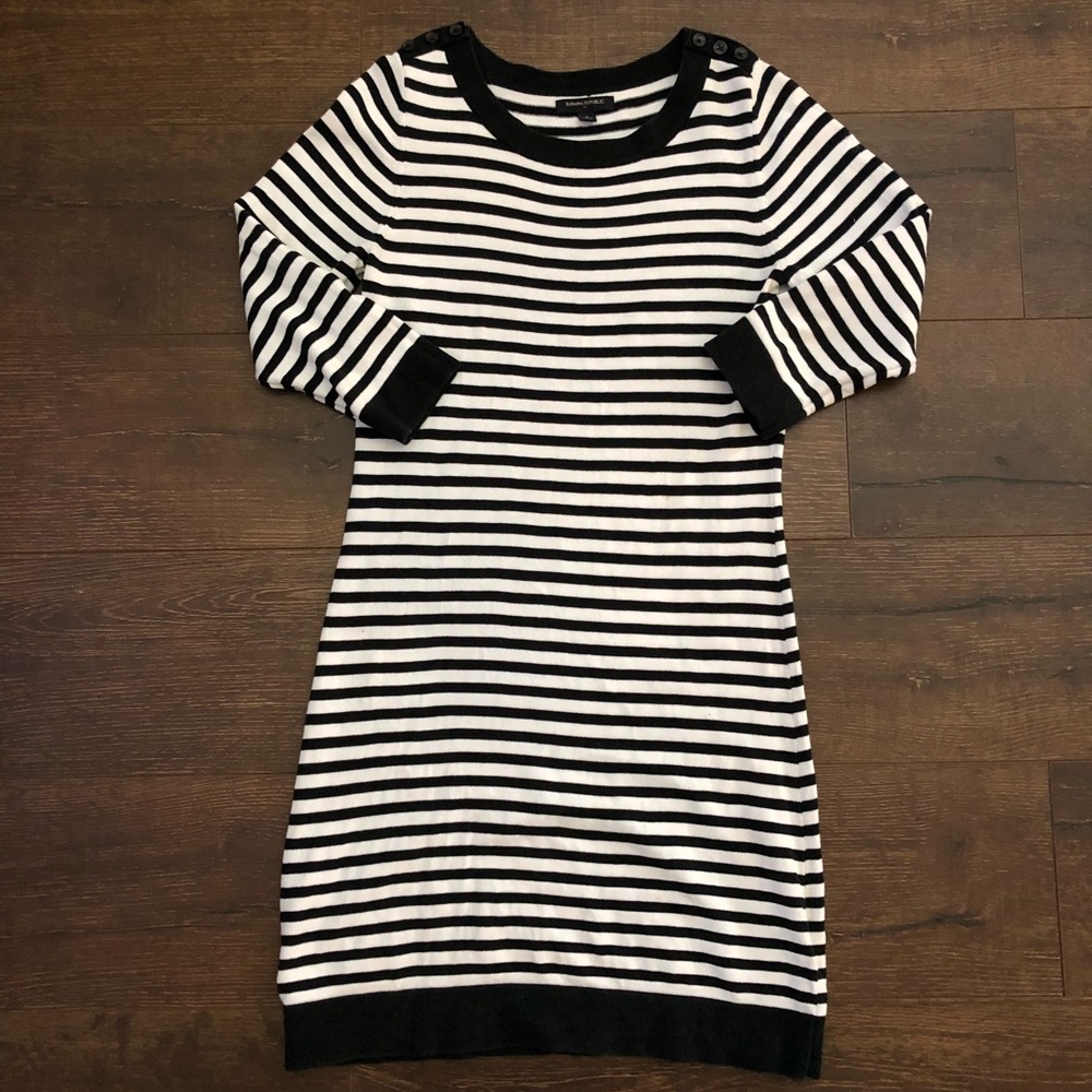 Banana Republic Black White Striped Sweater Dress